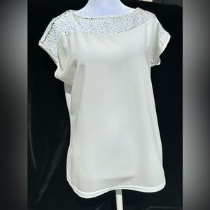 J S MILLENIUM White Sequined Office Party Washable Sleeveless Top Blouse Size S